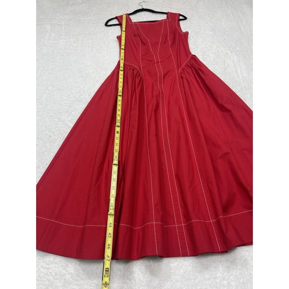 Anthropologie Midi Dress Red Cotton High Neck Holiday Preppy Boho Size XS NWT